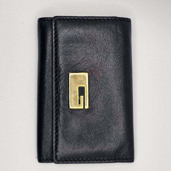 Gucci Leather 6-Key Holder Black w/ Gold G Logo | Vintage Made in Italy - Picture 1 of 5